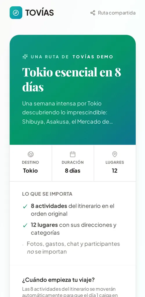 Tovías en el móvil — preview pública de una ruta